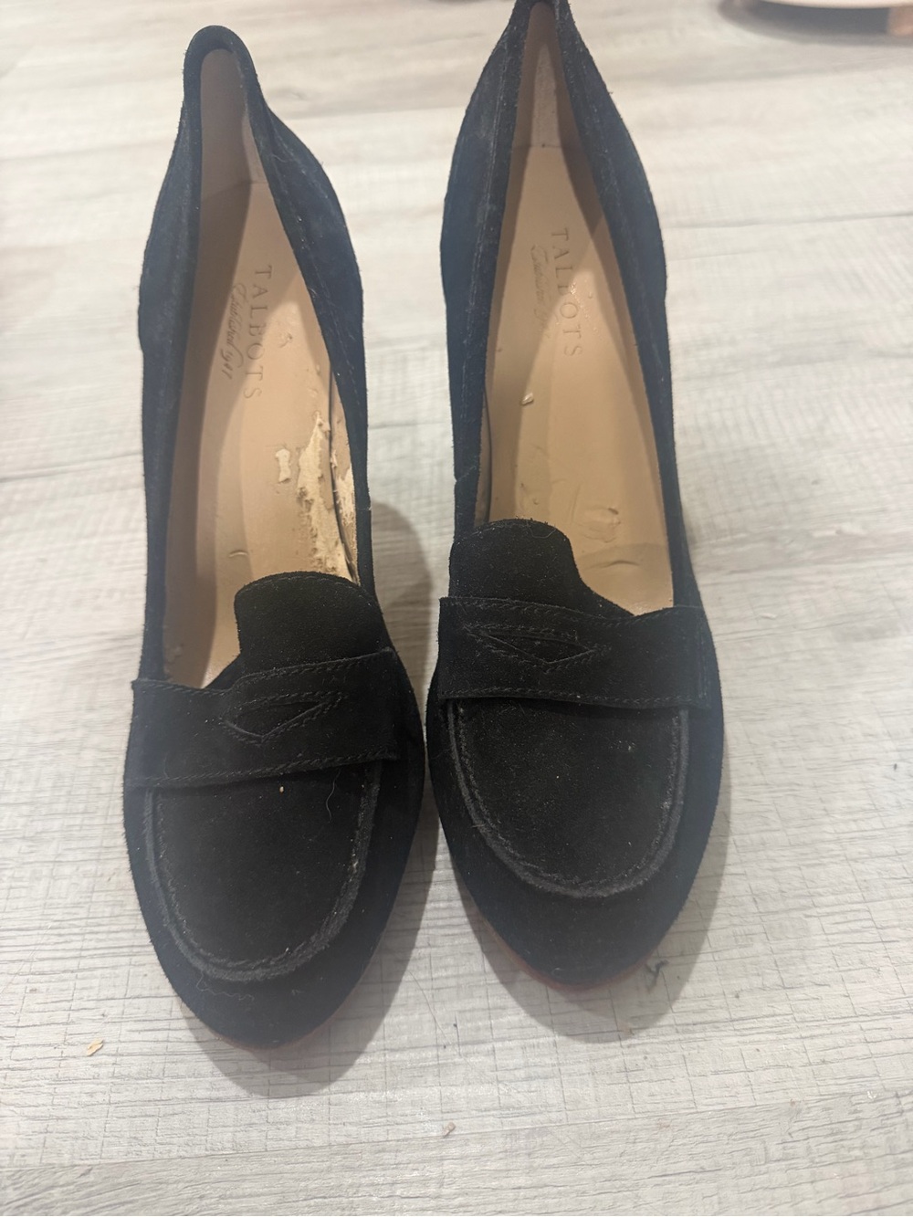 Talbots Black Suede Penny Loafer Pumps